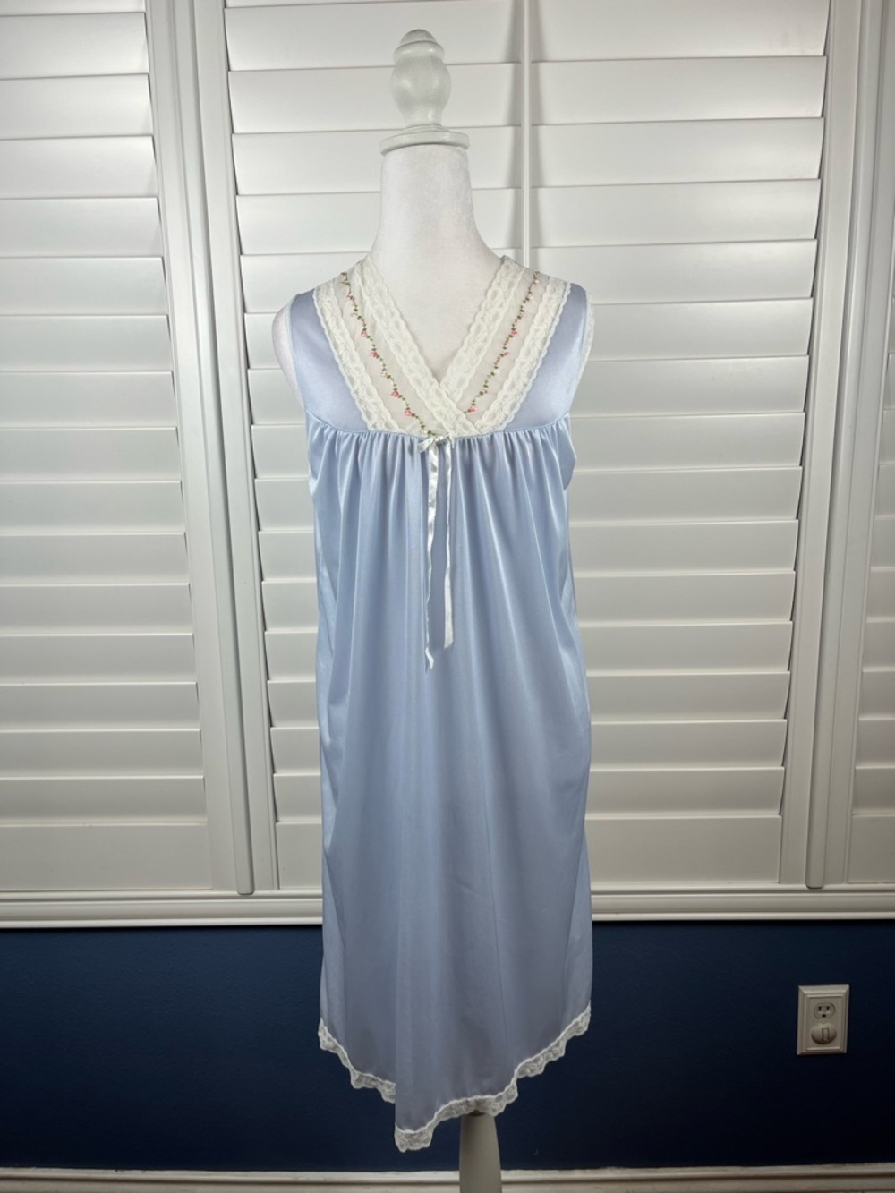 Velrose baby blue satin dress lace trim nightgown Size S Y2K Fairycore vintage